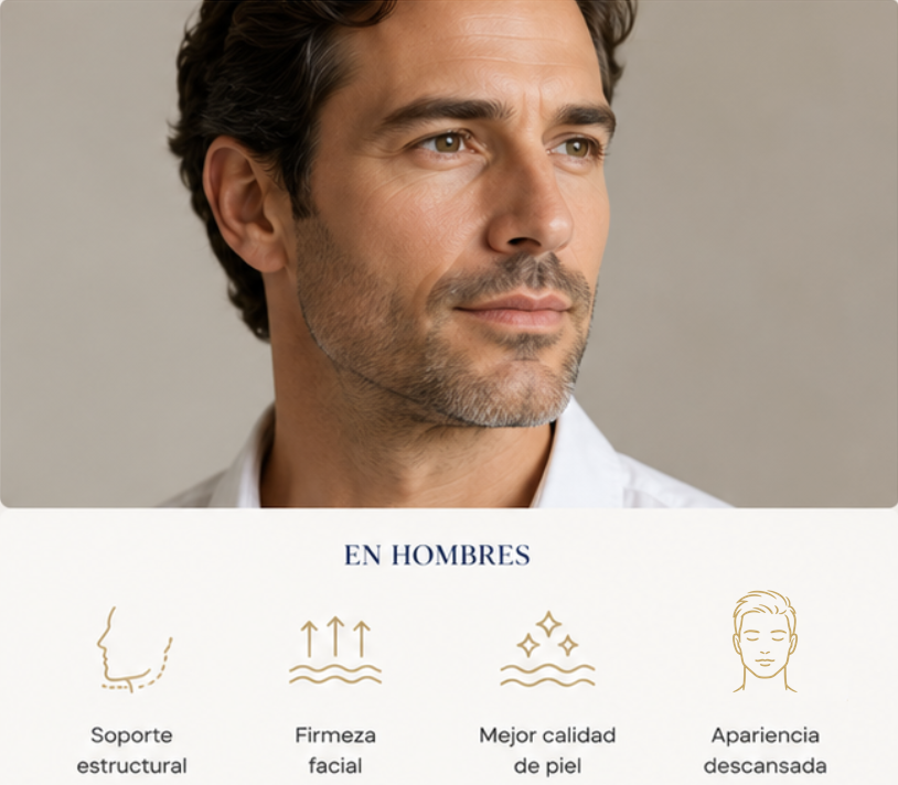 Hombre con piel firme y natural gracias a Sculptra